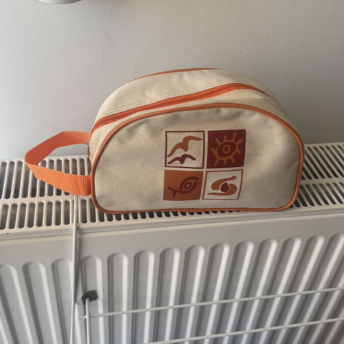 Large zipper travel toiletries pouch H&M like new, beige and orange