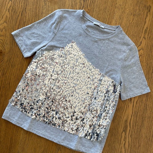 Zara T-shirt with sequins like new, gray and silver, size S