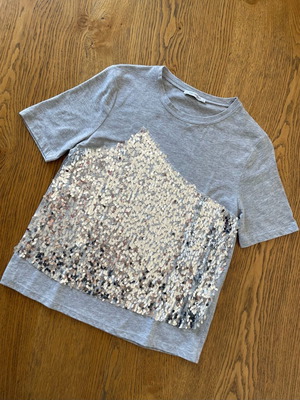 Zara T-shirt with sequins like new, gray and silver, size S