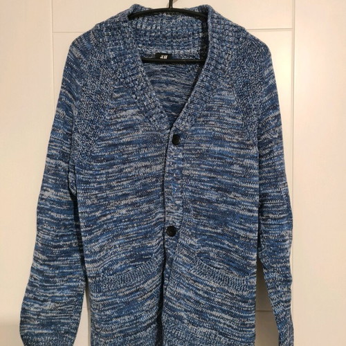 Men's knitted cardigan H&M new, white and blue, size S