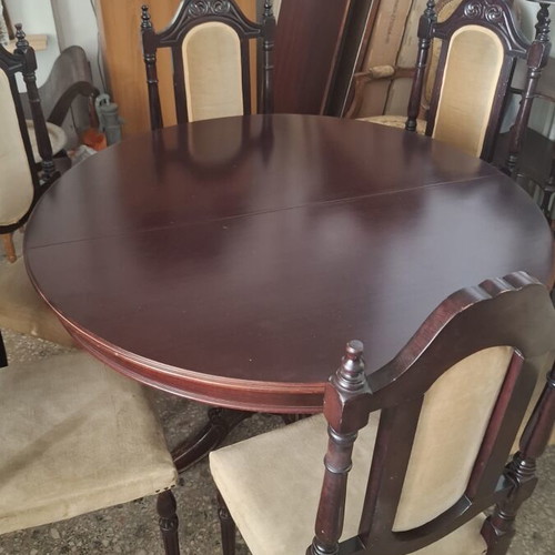 Classic carved dining table with six chairs used