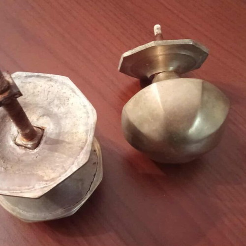 Brass door knobs used, vintage 1960 set of 2 for exterior door