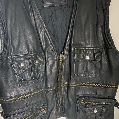 Men's leather vest used, size XL, black
