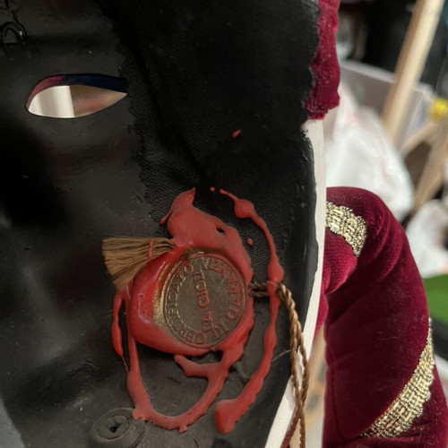 Venetian mask Jester Joker type with rod, like new, La Gioia Venezia
