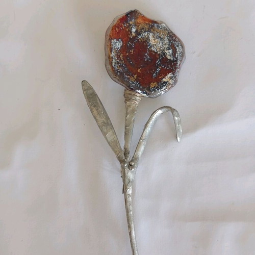 Handmade flower brooch 12 cm glass and steel like new