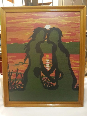 Hand-embroidered framed picture used with frame