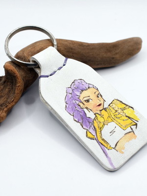 Handpainted Rumi Demon Hunters leather keychain new