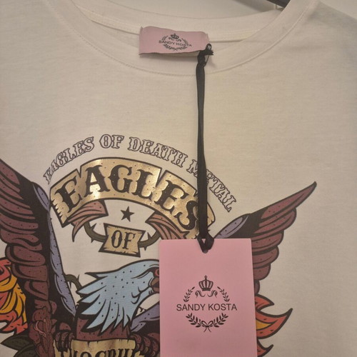 Rock T Shirt Sandy Kosta white cotton, new, sizes S-M
