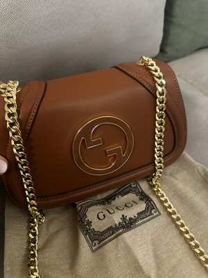 Gucci Total Leather Blondie τσάντα ώμου μεταχειρισμένη, καφέ με χρυσές λεπτομέρειες