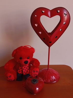 Valentine's Heart Metal Base Candle Holder with Ceramic Heart and Plush Bear