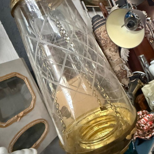 Crystal lamp used, brass, vintage 35cm with 24cm chain