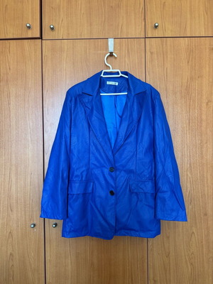 Blue faux leather blazer like new, size L