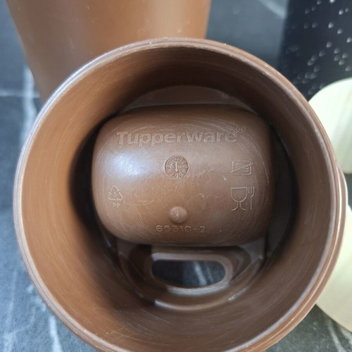 Tupperware and Bamboocup coffee cups used, broken lid on Bamboo cup