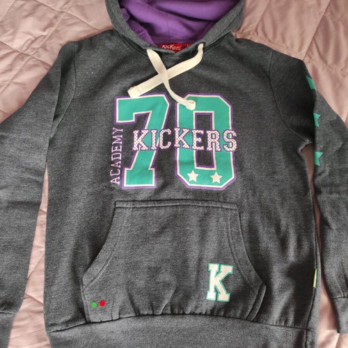 Kickers hoodie like new, grey with purple hood, size M