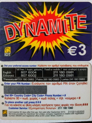 DYNAMITE prepaid call card 3€, new, mint
