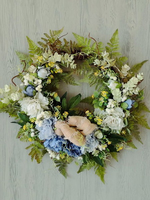 Spring handmade wreath new in soft sky blue and white