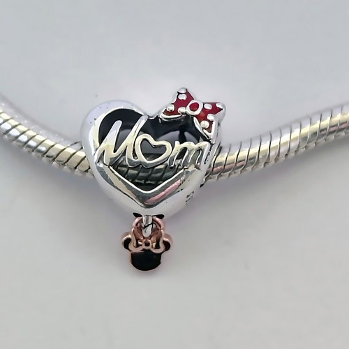Minnie Mouse Mom Charm heart silver S925 with gold plating new