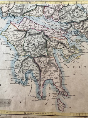 Χάρτης Ελλάδας - Πελοποννήσου 1829 Arrowsmith μεταχειρισμένος, επιχρωματισμένος