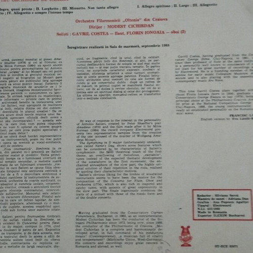 Antonio Salieri Symphony in D LP album used, classical