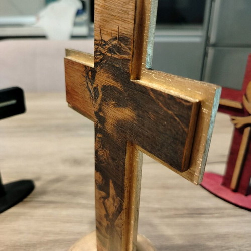 Wooden Cross with Jesus Christ Engraving, New