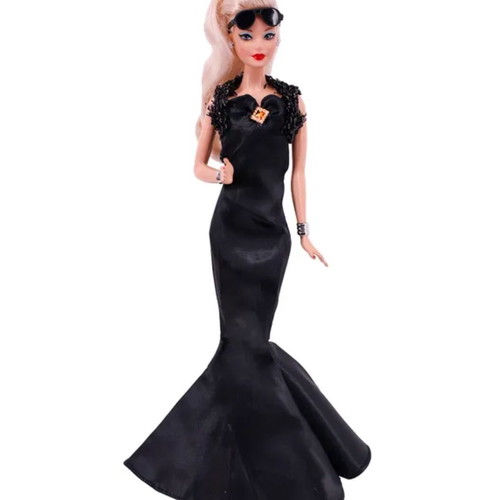 Lady in Black 7150 doll dress new, maxi mermaid black with accessories
