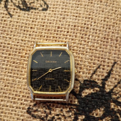 Orient watch octagonal used, no strap, black and yellow