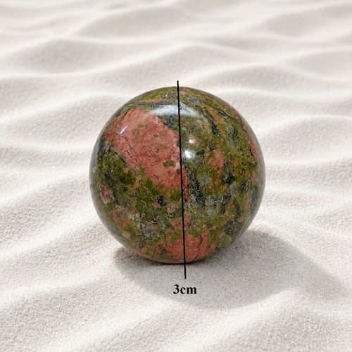 Decorative desk sphere with rosewood base and unakite stone