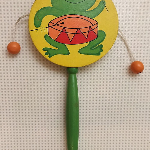 Wooden Rattle with Frog Design used