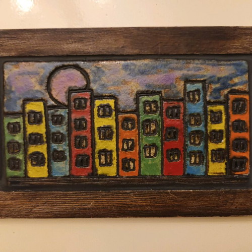 Ceramic painting 34x20 like new with wooden frame