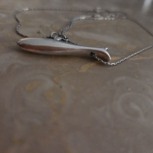 Minimalist fish pendant necklace, stainless steel, silver