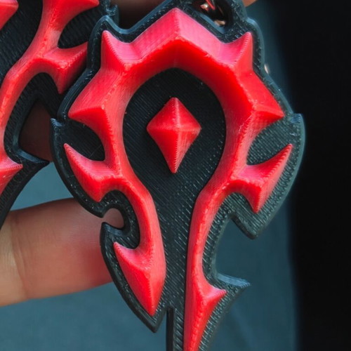 World of Warcraft Horde 3D printed keychain, two-tone black/red