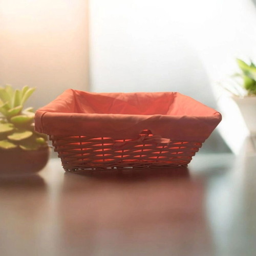 Set of 2 Pink Wicker Baskets with Fabric Lining