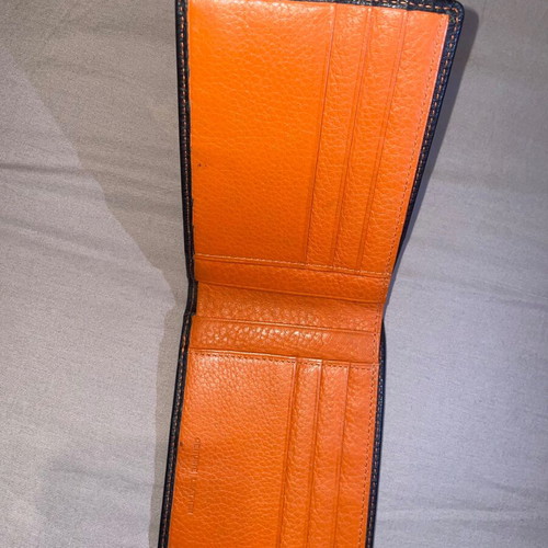 Lavor men's leather wallet new, black with orange stitching
