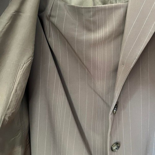 Celestino suit used, green with beige stripes, jacket and skirt set
