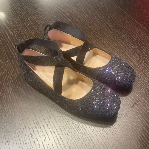 Lapin House girls' ballet flats size 34 like new, black with glitter