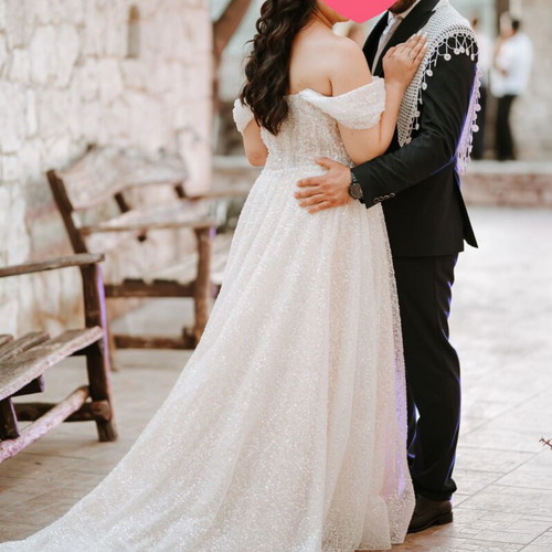 Primalicia 2025 wedding dress, beige, princess style with pearl details