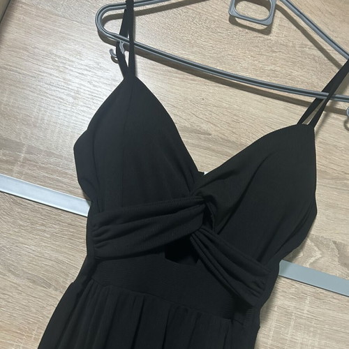 Midi dress black, new, ribbed fabric, slit to the knee
