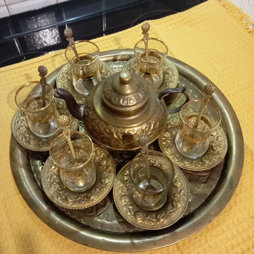 Turkish brass tea set used, vintage