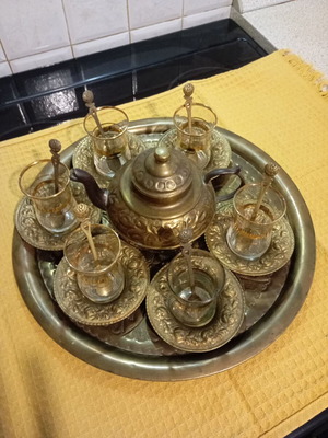 Turkish brass tea set used, vintage