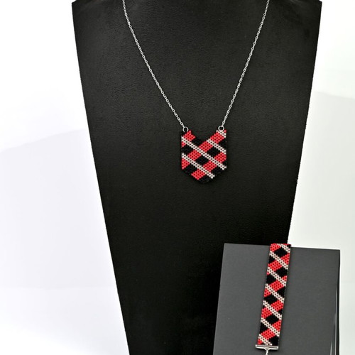 Bracelet and necklace set custom made in black and red