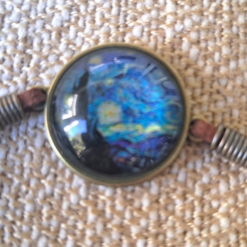 Van Gogh Starry Night Bracelet like new, multicolor with leather strap