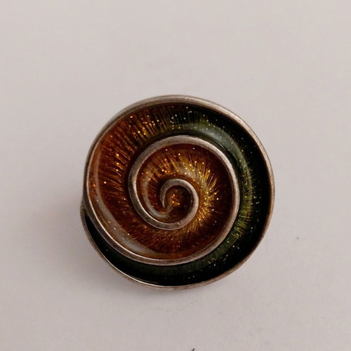 Silver ring used with enamel, orange-green