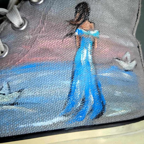 Canvas shoes used hand-painted size 38 gray