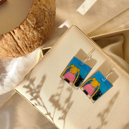 Handmade Sailor Moon earrings with Luna cat new