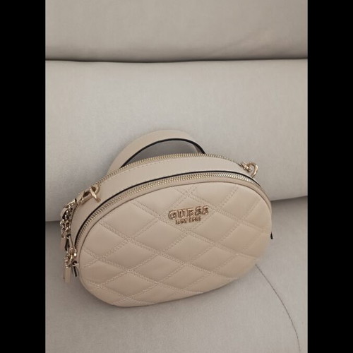 Guess crossbody bag with chain, beige and gold