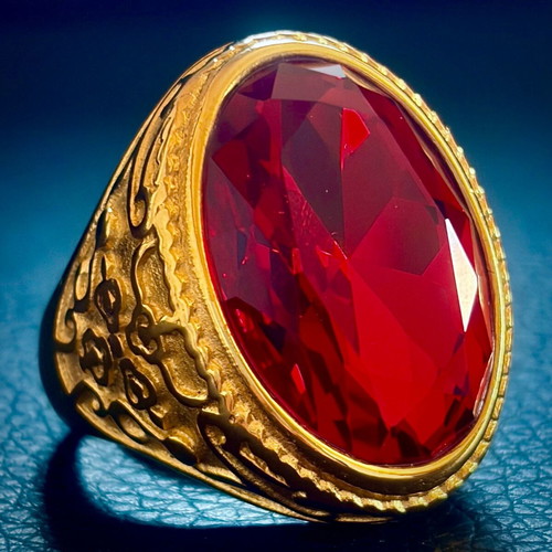 Ruby Sultan stainless steel ring with red crystal, M FORGE