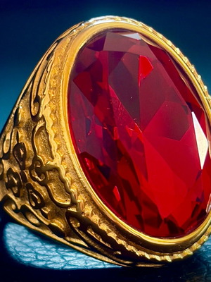 Ruby Sultan stainless steel ring with red crystal, M FORGE