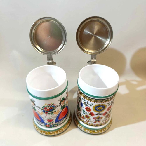 Original BMF Bierseidel two large beer mugs with opaline lid like new