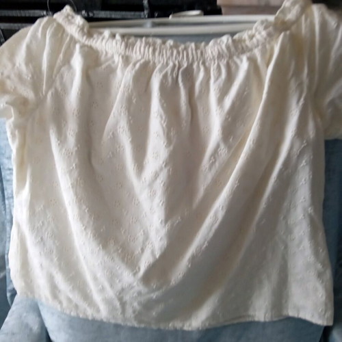 Only off-shoulder blouse used, white and yellow, size L