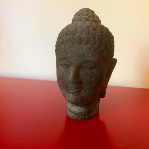 Volcanic stone Buddha bust like new with 2 small statues gift